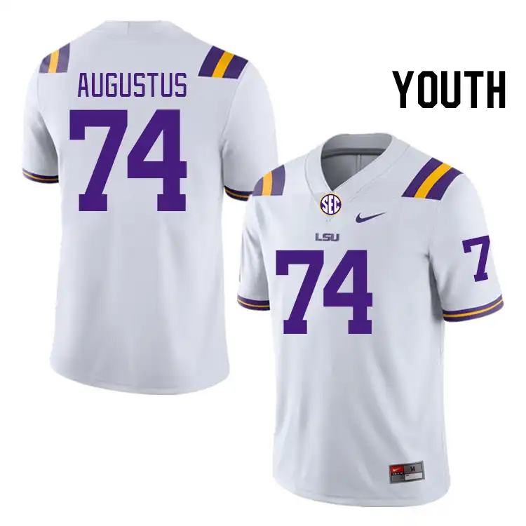 Youth LSU Tigers Braden Augustus #74 White NCAA Football Jersey